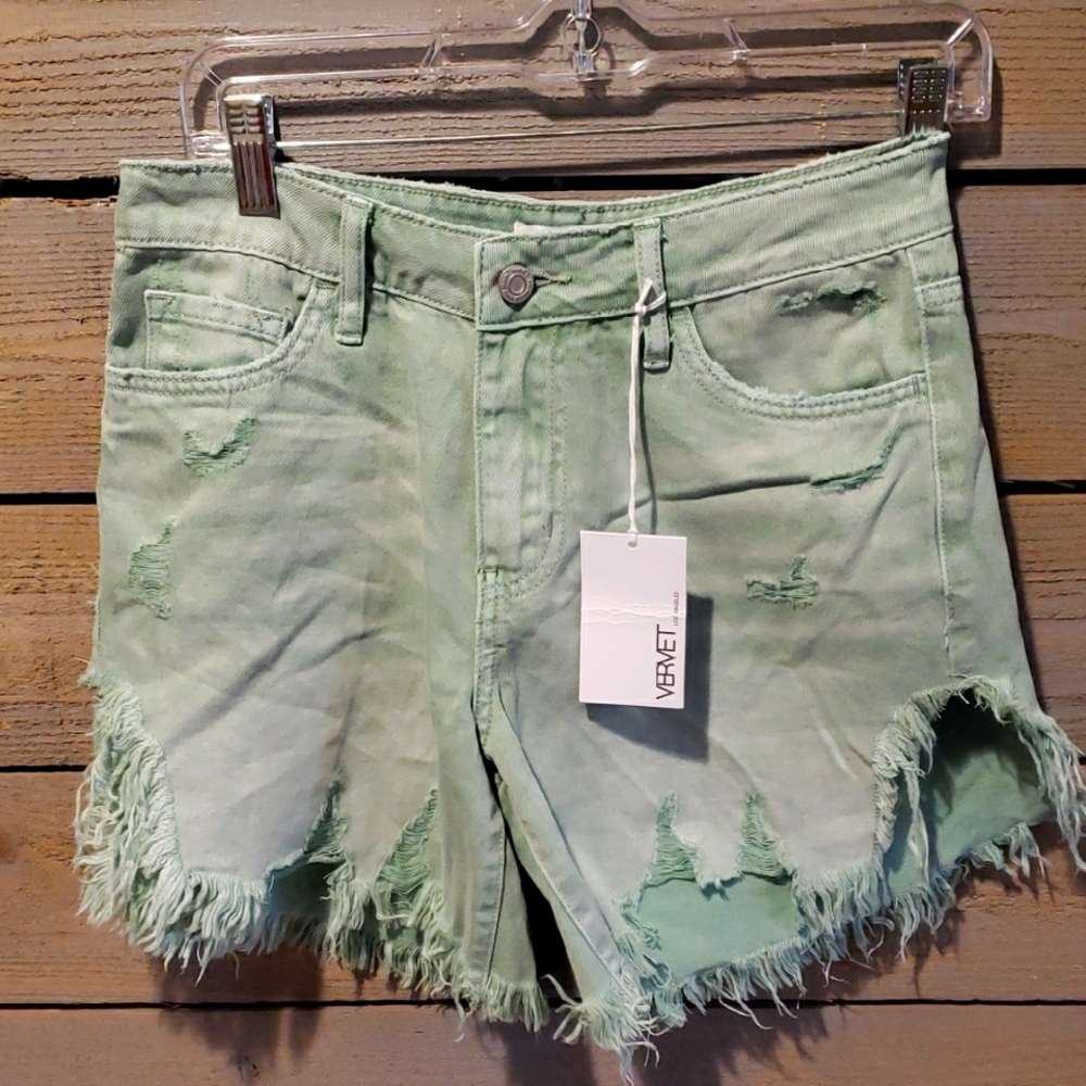 Vervet Mint Green Distressed Women Shorts